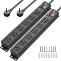 CRST 2Pack 6 Outlet Heavy Duty Power Strip with Switch, 15A/1875W Metal Mountable Power Strip Surge Protector 2100Joules, Wide Spaced Power Bar for Garage Workshop Home School, 6 FT Cord(Black)