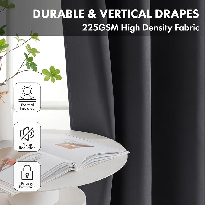Short Dark Grey Blackout Kitchen Curtain W40 x L54 Inch 2 Panels | Thermal - Image 4