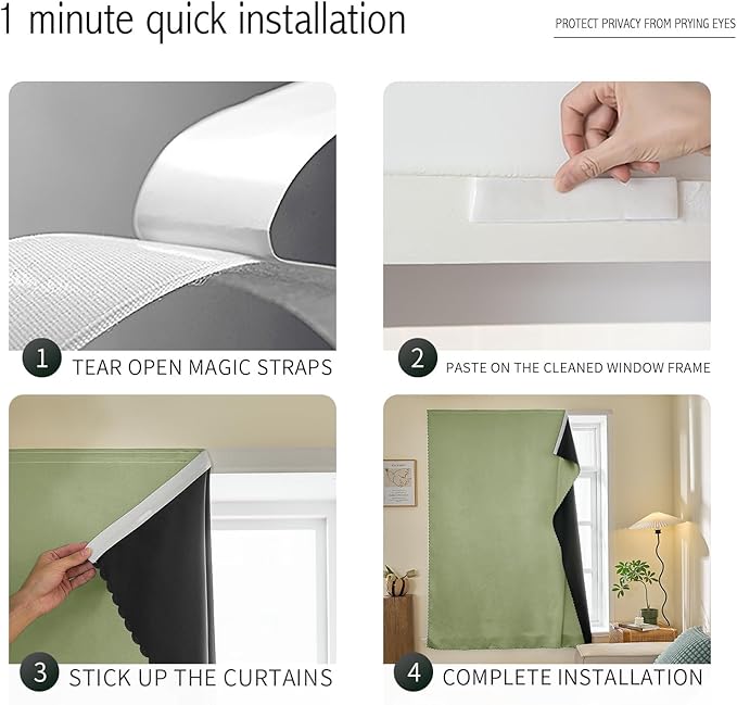 JILRON Adhesive Curtain 100% Blackout No-Drill Easy Install - Image 2