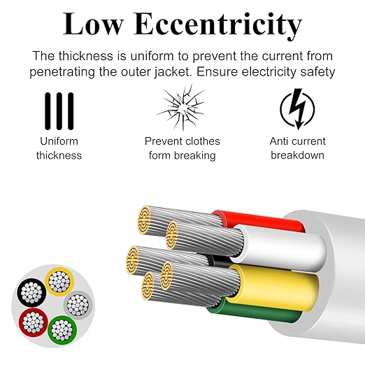 18 Gauge 5 Conductor Electrical Wire, 32.8 FT Low Voltage 18/5 Tinned Copper Stranded 5 Wire Cable, 18 AWG White Flexible Extension Power Cord for Automotive, LED Lamp, Outdoor Landscape Lighting Etc