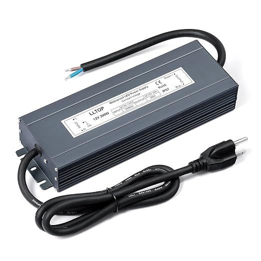 LLTOP LED Driver 300 Watts Waterproof IP67 Power Supply 90-130V AC to 12V DC 25A Low Voltage Transformer Converter Power Adapter for Indoor Outdoor LED Lights