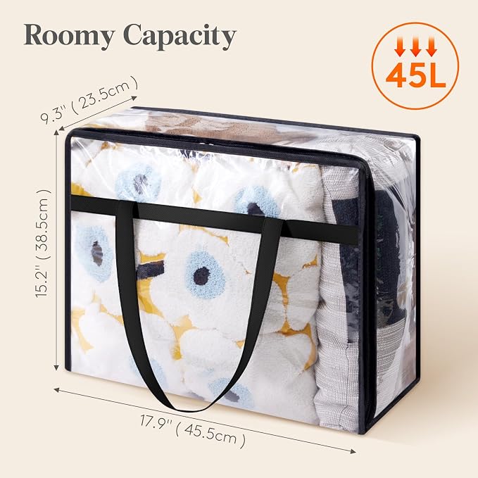 Lifewit 6 Pack Clear Clothes Storage Bags, 45L Plastic Blanket Storage Bag - Image 4
