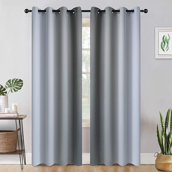 COSVIYA Curtains & Drapes Grommet Ombre Grey/Gray Curtains W52 x L96 Inch | - Image 2