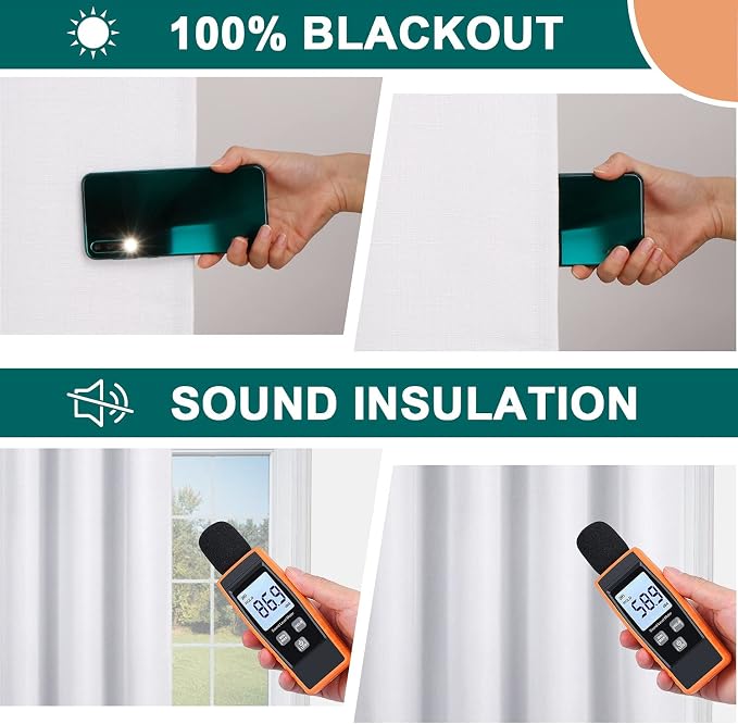 Diraysid 100% Blackout Curtains White Linen Curtains - Image 6