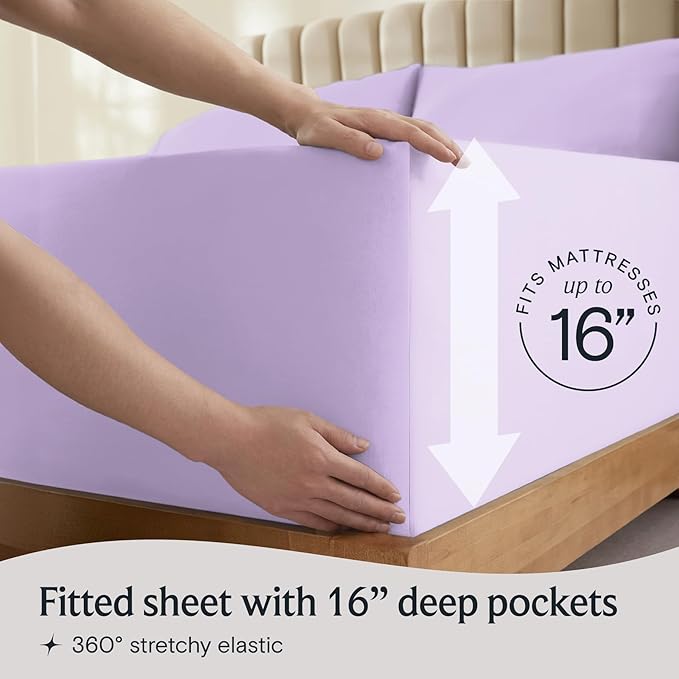 LuxClub 3 PC Twin Sheet Set, Deep Pockets Wrinkle Free Cooling Bed Sheets Hotel Bedding for Women, Men, Kids & Teens, Includes 1 Fitted Sheet, 1 Flat Sheet and 1 Pillowcase-Silky Soft Lavender