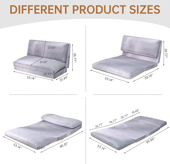 Cvortll 4-in-1 Folding Sofa Bed, Memory Foam Bean Bag Chair, Large Convertible - Image 2