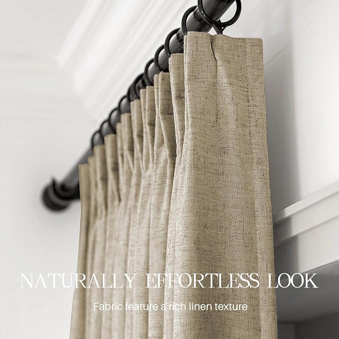 AUSSPVOCT Pinch Pleated 90 Inch Linen Curtains 100% Blackout - Image 5