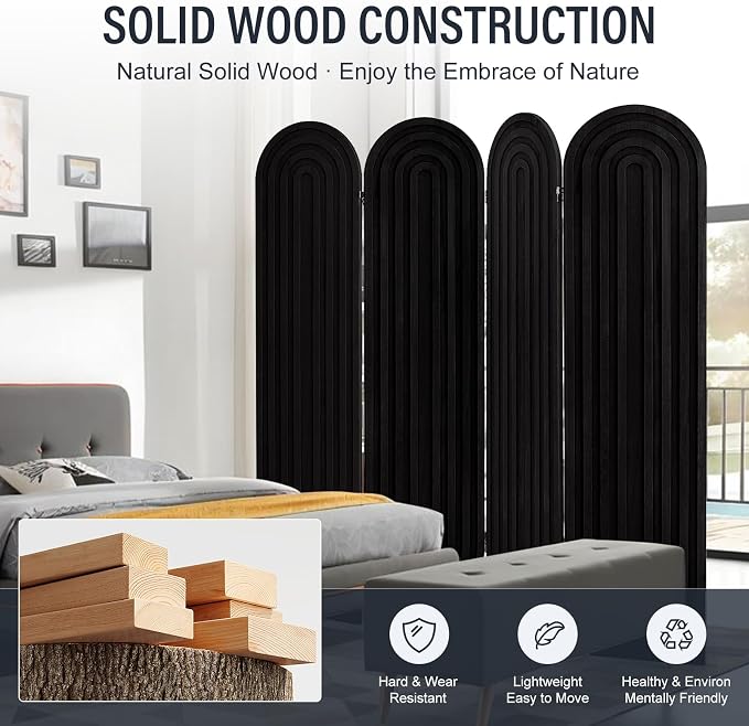 4 Panel Arched Room Divider Screen Folding Privacy Screen, 66.9" H Privacy - Image 5