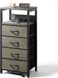 Lazzanto Night Stand with Charger Station, 4 Fabric Drawers, Bedside Table by Lazzanto