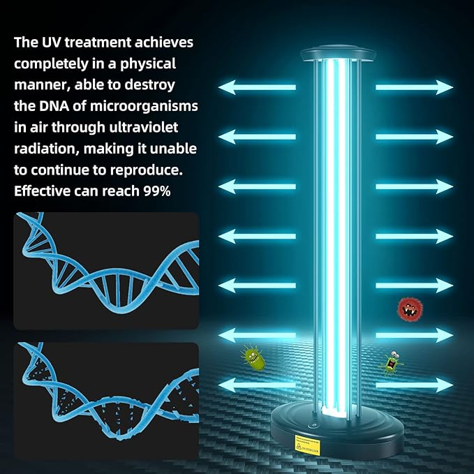JTAPURE 100W UV Light with Ozone, 3-Gear Timer & Remote Control, Home Purification Device, Dust Mite & Mold Eliminator, Bed Bug Remover for Bathroom, Bedroom, Basement