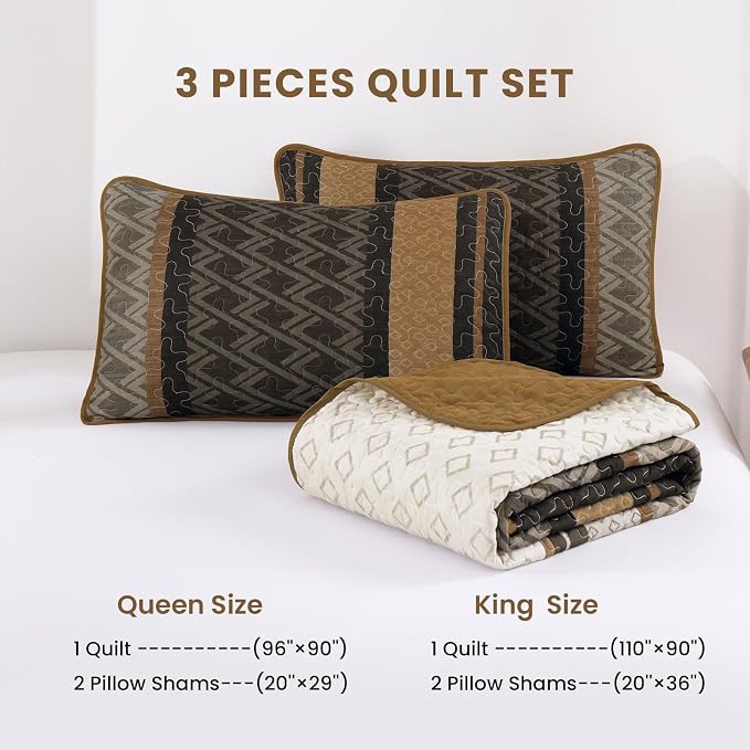 Dinjoy Boho Queen Quilt Set, Striped Bedspread Queen Size, 3 Pieces Micofiber - Image 6