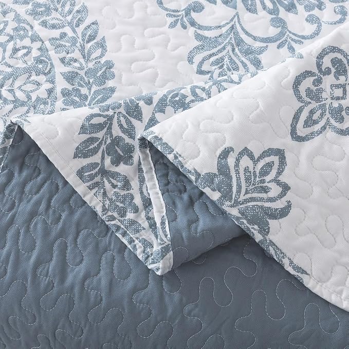 3-Piece Quilt Set Quilted Bedspread Lightweight Coverlet Set Floral Printed - Image 4