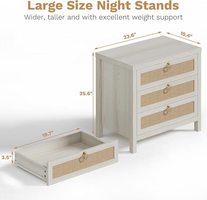 Eclatara Large Rattan Night Stand Set of 2 Boho Nightstand - Image 2