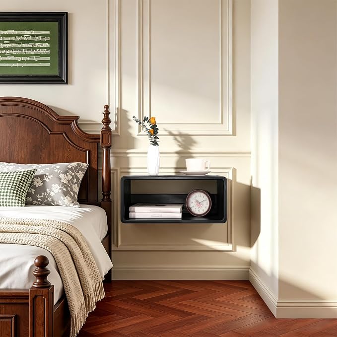 Floating Nightstand Oak Wooden Shelf Wall Mount - Image 6