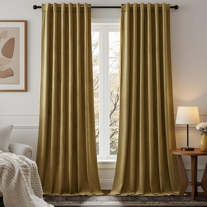 84 Inch Gold Velvet Curtains for Bedroom Back Tab Drapes Thermal Insulated | by AUSSPVOCT
