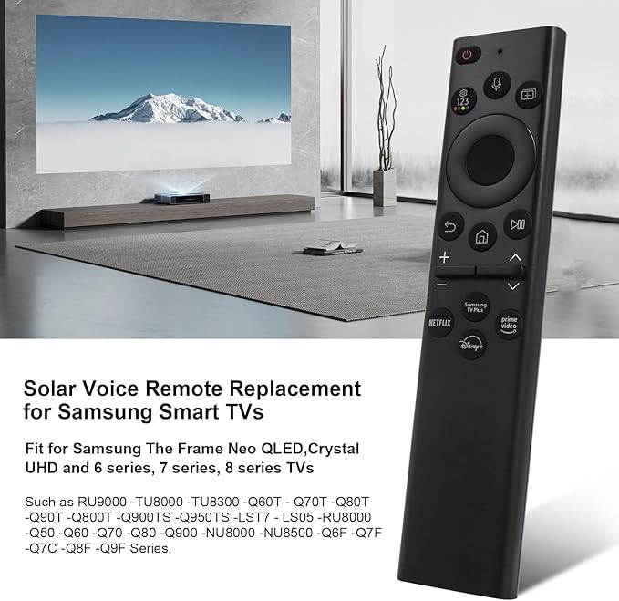 BN59-01385A Solar Voice Replacement Remote Control for Samsung Remote Control for Smart TV, Rechargeable SolarCell Control for Samsung Smart TVs Neo QLED,The Frame,Crystal Smart TVs