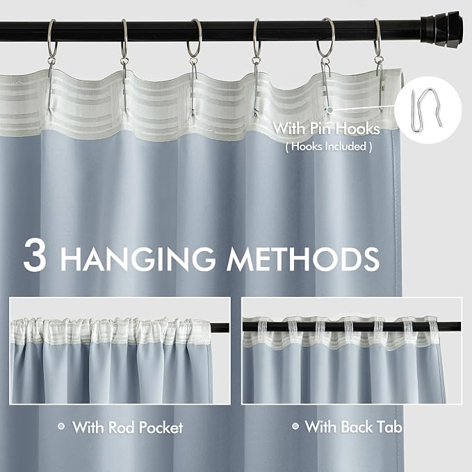 MIULEE Light Blue Back Tab Blackout Curtains 52x84 Inch Length 2 Panels Set | - Image 3