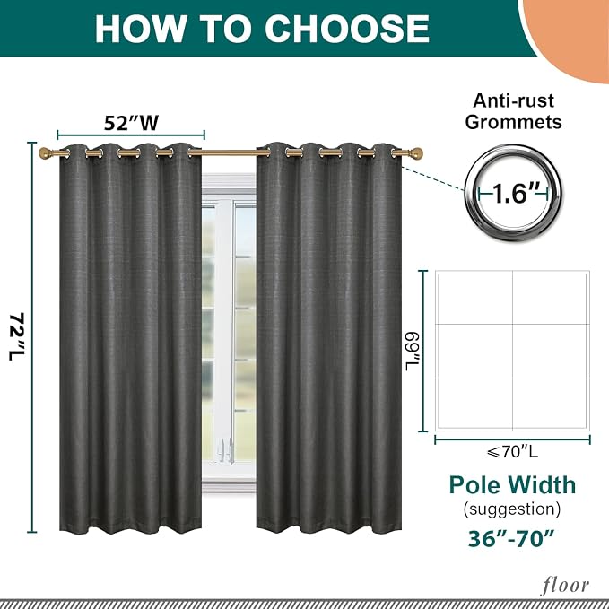 Diraysid 100% Blackout Curtains Dark Grey Linen Curtains - Image 8