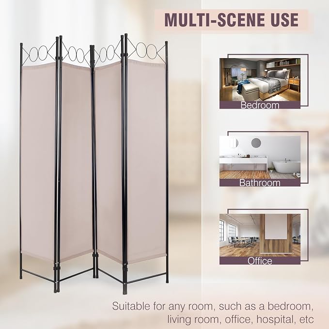 4 Panel Room Divider 6FT Steel Frame Screen Folding Privacy Divider - Image 6
