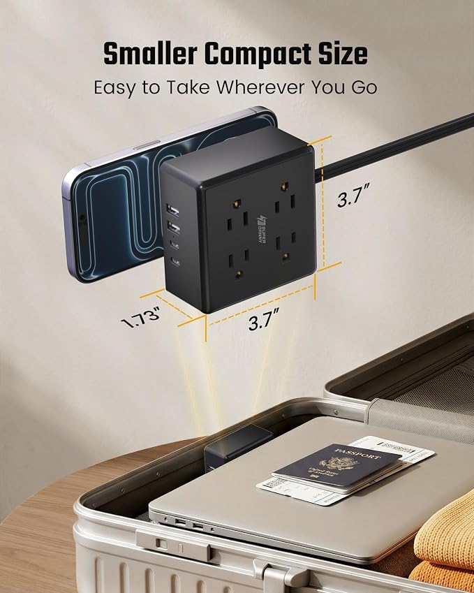 Power Strip, SUPERDANNY 4-Outlet 4-USB Surge Protector, 5 Ft Extension Cord - Image 7