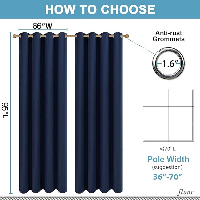 Diraysid Navy Blue Grommet Blackout Curtains - Image 5