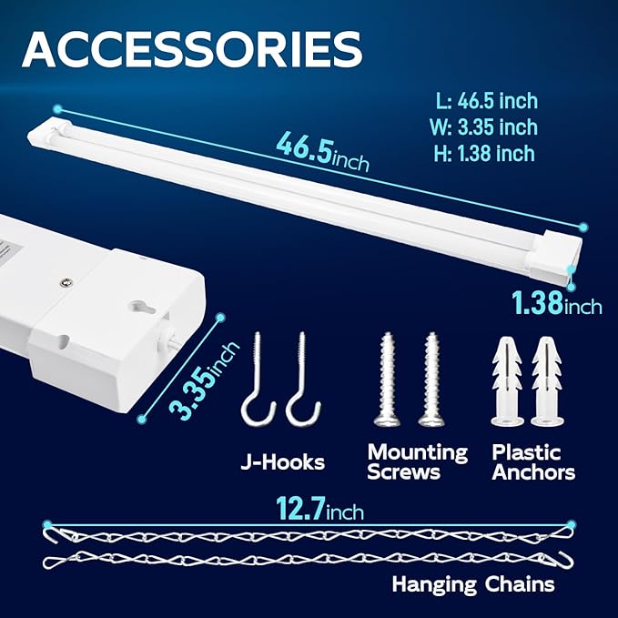 hykolity 1 Pack 4FT Linkable LED Shop Light for Garage, 6500lm, 4FT 60W Utility Light Fixture, 5000K Daylight LED Workbench Light with Plug, Hanging or Surface Mount, White - ETL