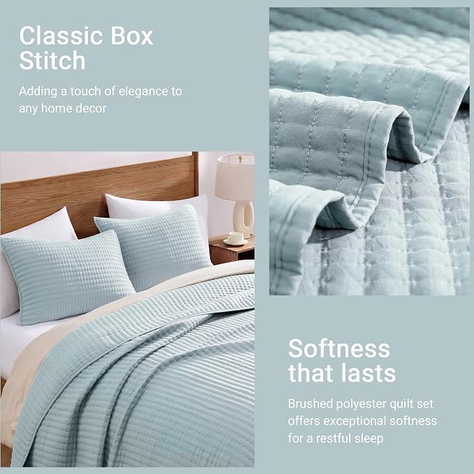 King Size Quilt-Lightweight Bedspreads Sky Blue King Quilt Bedding Set | Soft - Image 6