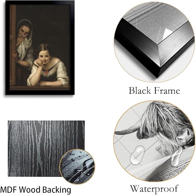 OIQArtOIQ Funny Bathroom Framed Wall Art Vintage Canvas Wall Art Prints Two - Image 7