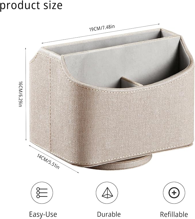 PU Leather 360° Rotatable Remote Control Holder, Nightstand TV Remote Caddy | - Image 3