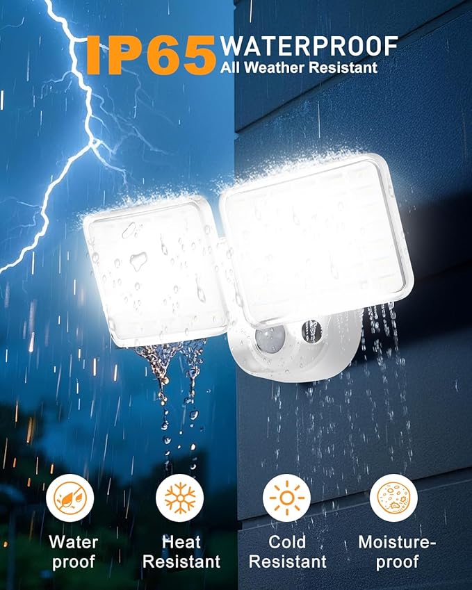 Rechargeable Battery Motion Light, 2500LM & 4000LM Dual Modes Motion Sensor Security Lights, USB Charging Wireless Flood Light Battery Powered, LED Outdoor Lights for Garage,Yard,Porch,Shed, White