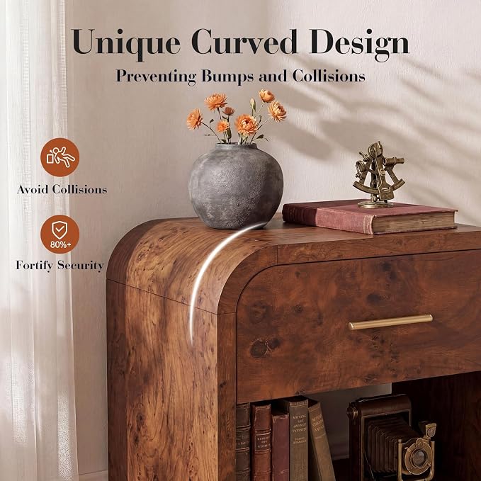 Night Stand 1 Drawer and 1 Storage Shelf Metal Handle Modern Sturdy Nightstand - Image 4