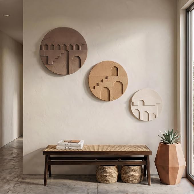 3D Textured Round Neutral Abstract Wall Art Set, 3 Piece Mid-Century Modern - Image 7