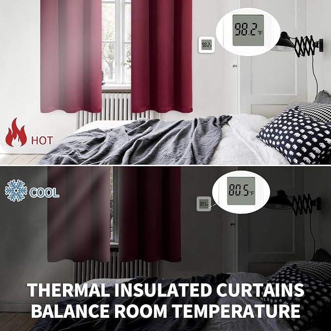 BGment Burgundy Blackout Curtains 63Inches Long - Image 3