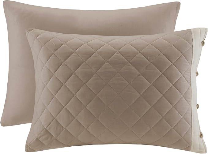 Madison Park Cotton Traditional Diamond Quilted Khaki King Quilt Set, Machine - Image 3