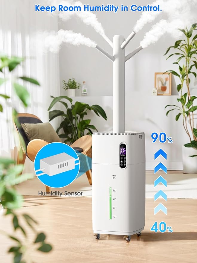 MONISEN 26L/5.7Gal Humidifier Large Room 3000 ft², Supersized Cool Mist, 38H Quiet Humidifiers for Bedroom, 2000mL/h Mist Output, Touch/Remote Control, Humidifiers for Home, Whole House, Plant, White