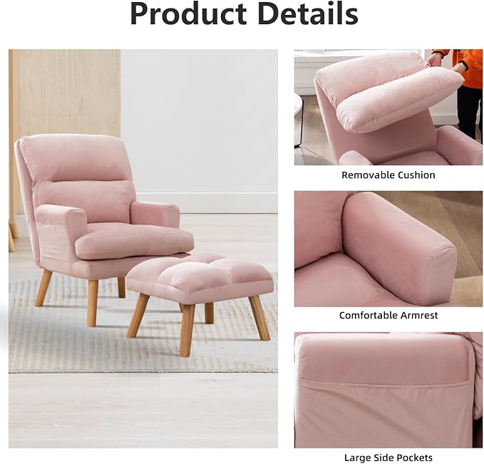 IOMOR Accent Chair with Ottoman Comfy Reading Chair Armchair with Adjustable - Image 5