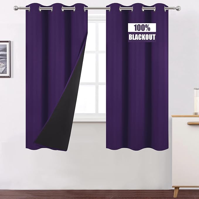 Purple Thermal Blackout Curtains/40 x 72 Inch/Set of 2 Panels Room Darkening by Lemomo