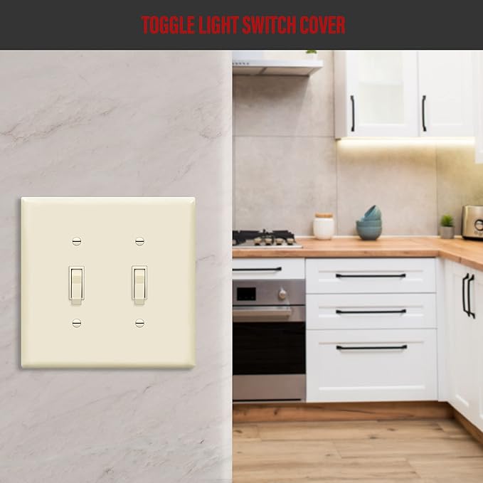 ENERLITES Toggle Light Switch Wall Plate, Gloss Finish, Midway Size 2-Gang 4.88" x 4.92", Unbreakable Polycarbonate Thermoplastic, UL Listed, 8812M-LA, Light Almond
