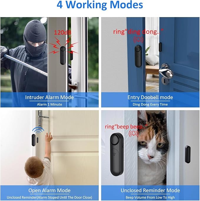 AKOYU 5-Pack Window Alarms for Home Security, 120dB Door and Window Open Sensor Chime for Kid Safety, Pool Safety, Sliding Door, DIY Protection, Easy Installation,Ideal for Home,Garage,Apartment,Black