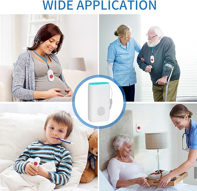 Wireless Caregiver Pager Nurse Alert System SOS Call Button Vibration Pager Nurse Calling Alert System with 58 Melodies 4 Adjust Volume Levels for Patients Seniors Elderly Monitoring at Home