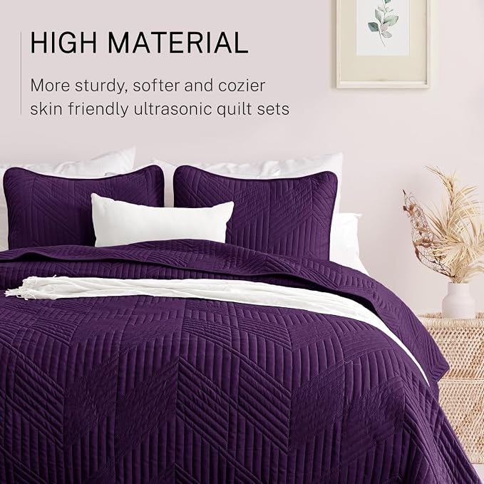 Exclusivo Mezcla Ultrasonic Full Queen Quilt Bedding Set, Deep Purple | - Image 4