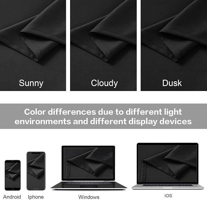 Black Blackout Curtains 105 Inch Long, 2 Panels 52W x 105L | Back Tab and Rod - Image 6