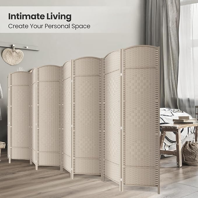8 Panel Folding Room Divider, Woven Privacy Screen, handcrafted diamond pattern - Image 4