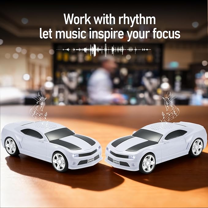 WSTER WS-592 Supercar Design Bluetooth Replica Speaker – Portable Car Model Wireless Speaker with TWS Stereo, FM Radio, LED Party Lights, USB/TF Playback, Hands-Free Calling, Microphone(White)