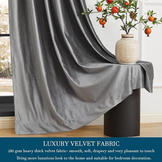 PRIMROSE Dark Grey Velvet Curtains 72 inch Long - Image 4
