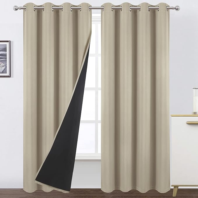 100% Blackout Curtains 52 x 84 Inch/Beige Curtains 2 Panels by Lemomo