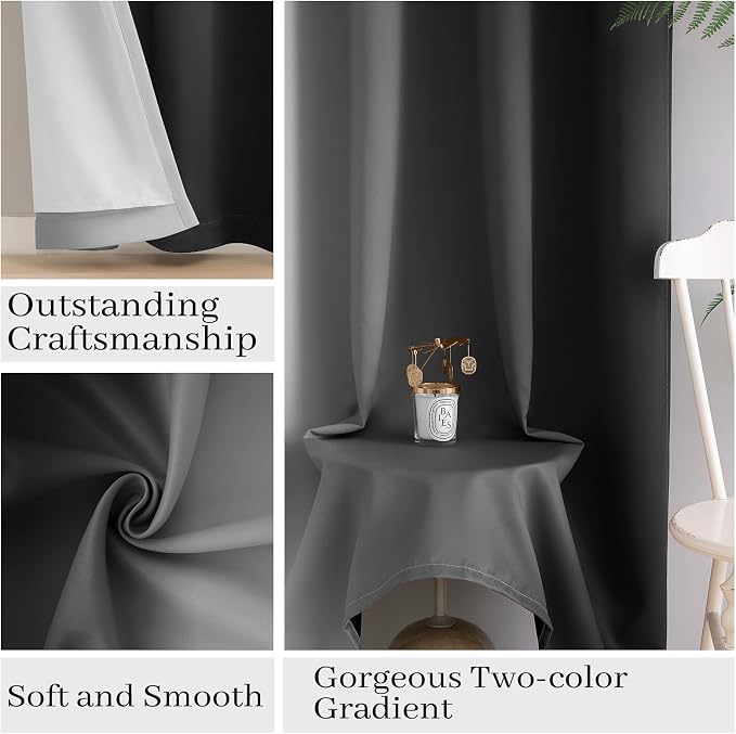 COSVIYA Grommet 100% Blackout Black Ombre Curtains White Back, W52xL63 Inch | 2 - Image 6