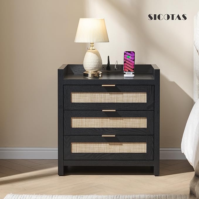 SICOTAS Rattan Nightstand Larger Bedside Table - Image 7
