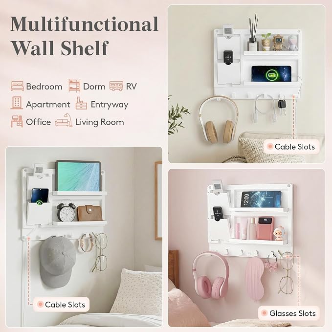 Lifewit Plastic Bedside Wall Shelf, Adhesive Floating Shelves Dorm Decor | - Image 9