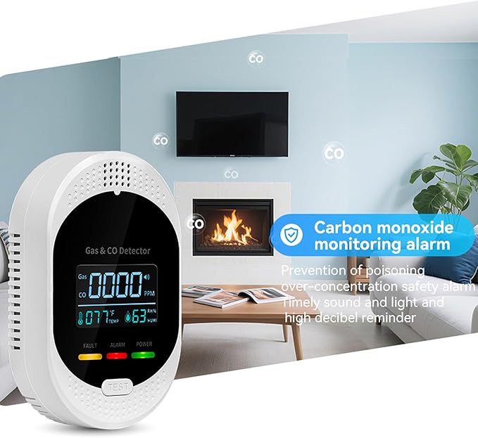 4PCS 4-in-1 Carbon Monoxide & Natural Gas Detectors with Temperature/Humidity LCD Display, Plug in Co Leak Detector Propane Monitor for Home Travel RV Essentials, Sound Alarm Over 85dB